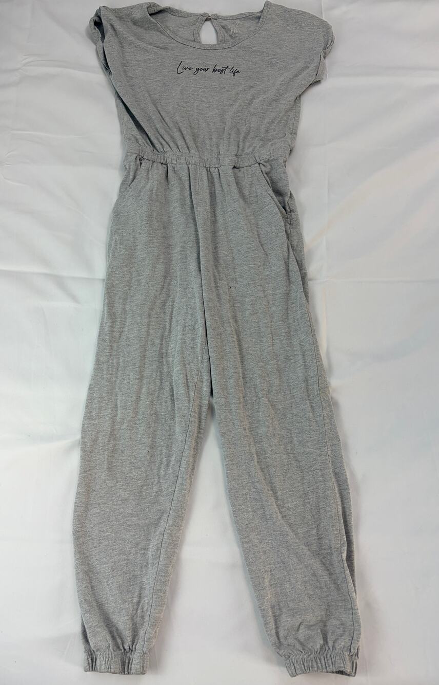 Sweet Butterfly Girls Jumpsuit Sz 7/8 Gray Jogger Live Your Best Life Graphic